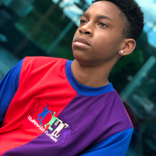 Load image into Gallery viewer, Back In The Day Colorblock Shirt (Male) - Blue/Red/Purple - 2dope4kidz.myshopify.com
