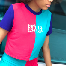Load image into Gallery viewer, Back In The Day Colorblock Crop Top - Blue/Pink/Purple - 2dope4kidz.myshopify.com
