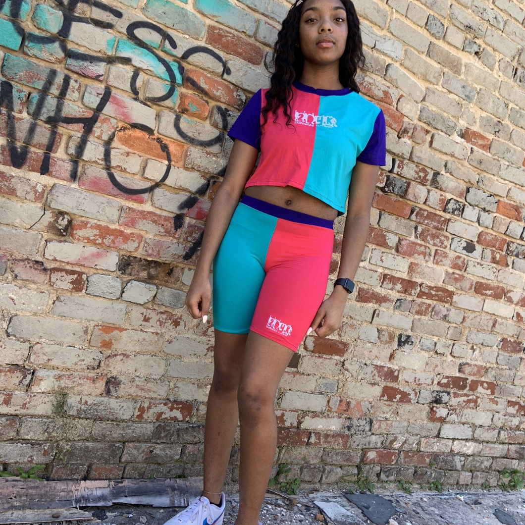 Back In The Day Colorblock Crop Top - Blue/Pink/Purple - 2dope4kidz.myshopify.com