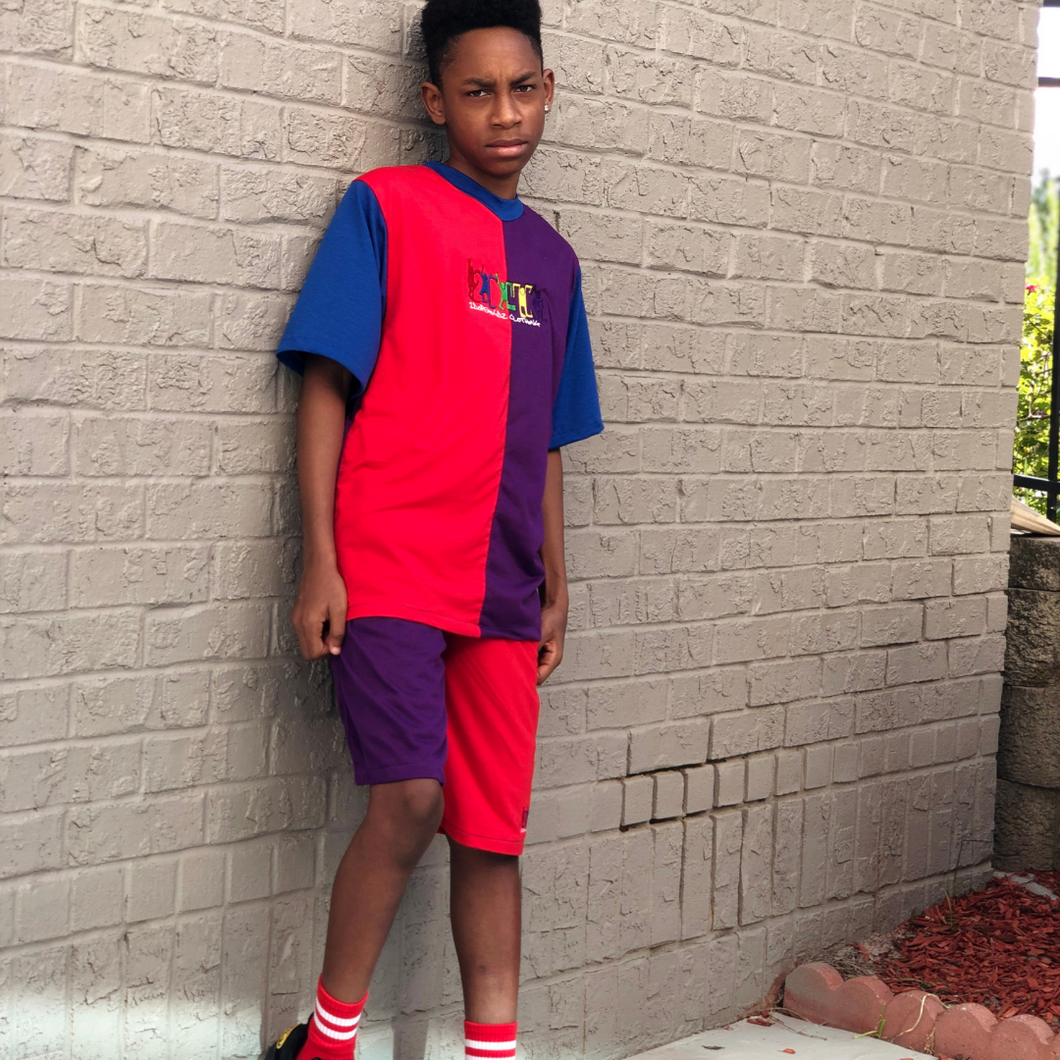 Back In The Day Colorblock Shirt (Male) - Blue/Red/Purple - 2dope4kidz.myshopify.com