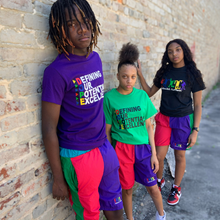 Load image into Gallery viewer, Dope Vibes Colorblock Windbreaker Shorts - Purple/Red/Green - 2dope4kidz.myshopify.com
